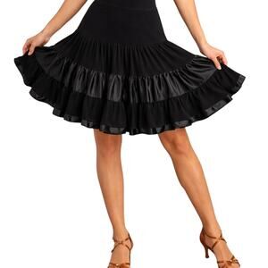 Dance America Size L Skirt Black 3 Tiered Short Ballroom Ruffle Flouncy Stretch